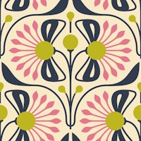 Retro Blossom Delight in Pink Green - L behang