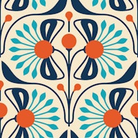 Retro Blossom Delight in Blue Red - S behang