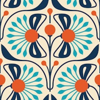 Retro Blossom Delight in Blue Red - L behang