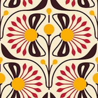 Retro Blossom Delight in Red Yellow - S behang