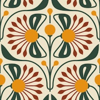 Retro Blossom Delight in Red Green - S behang