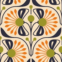 Retro Blossom Delight in Orange Green - S behang