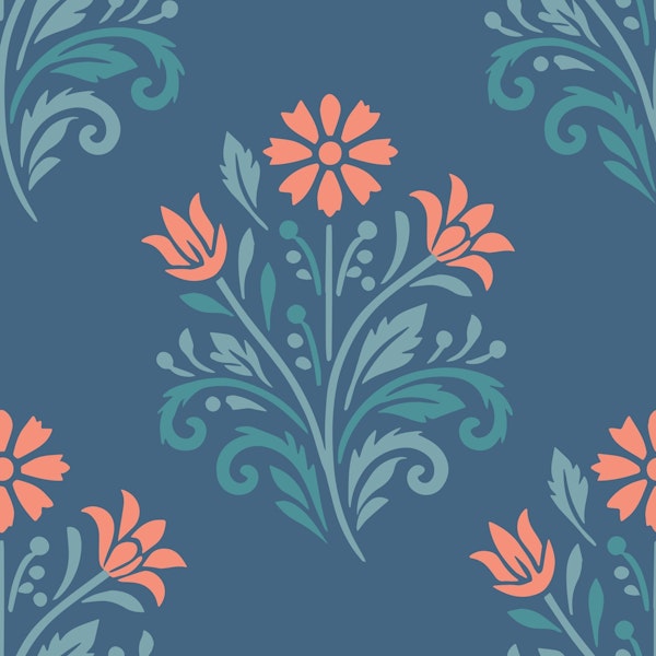 Victorian Floral Damask Blue