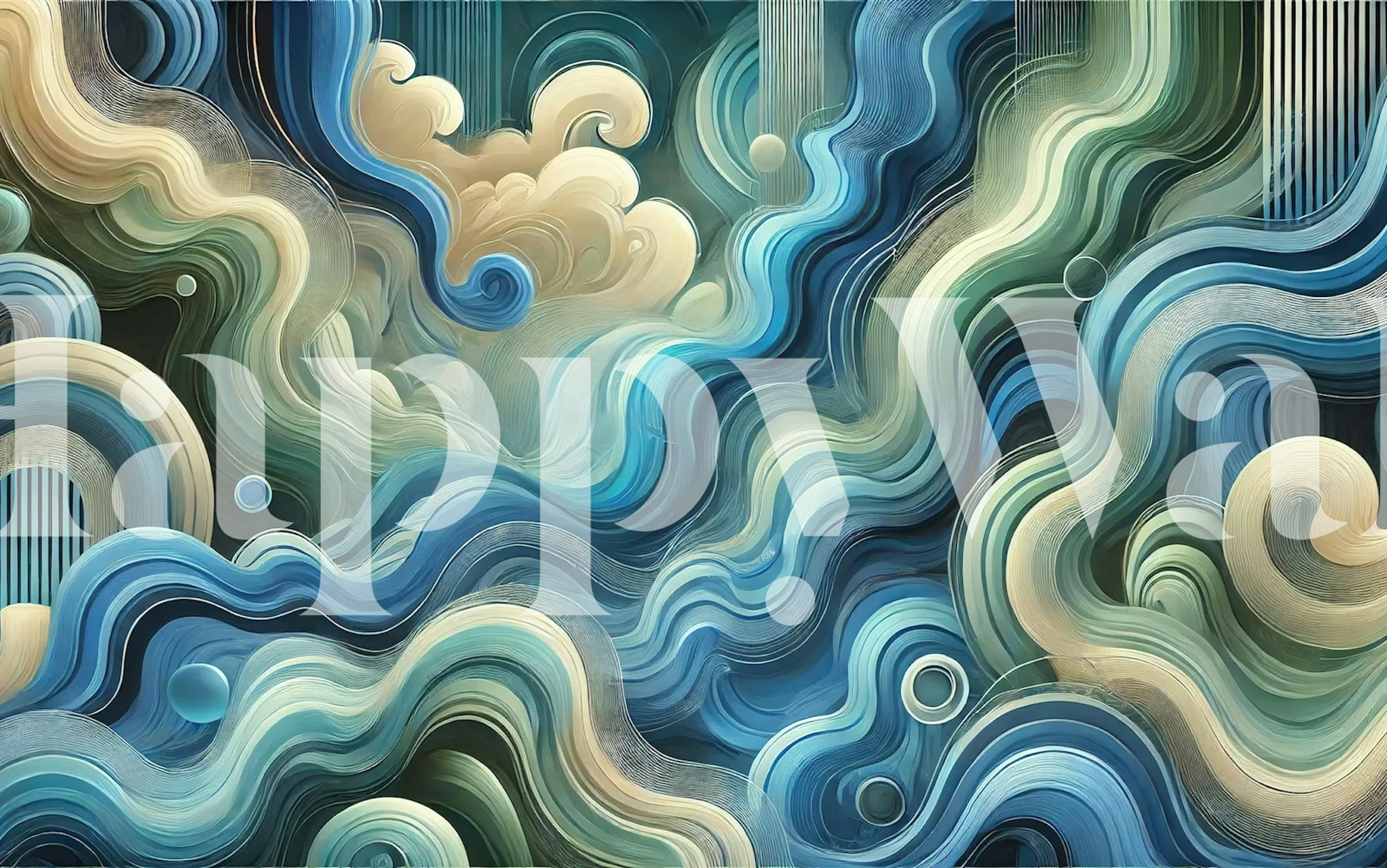 Abstract swirling blue and cream patterns wallpaper