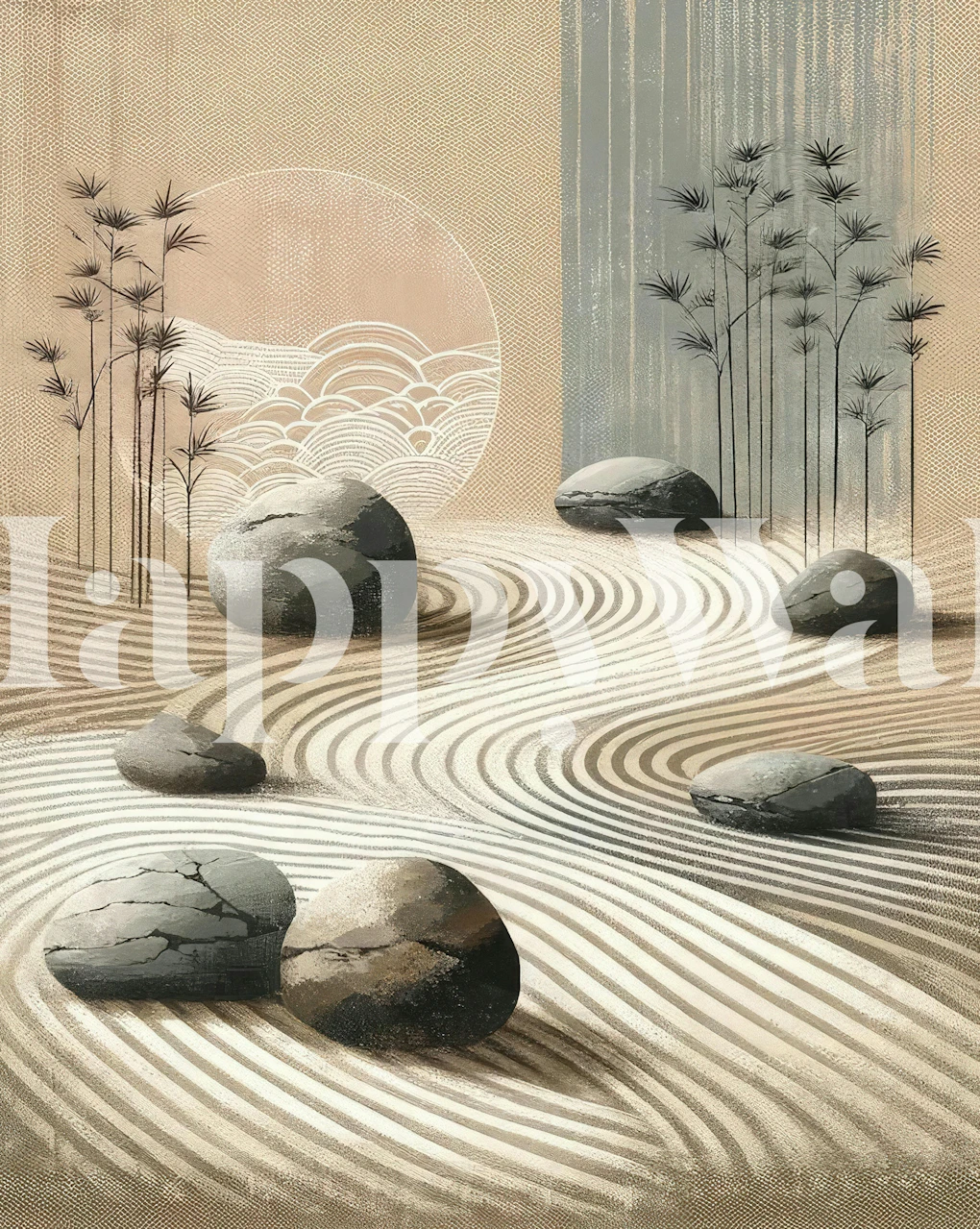 Papel tapiz Zen Garden Tranquility en un entorno de habitación