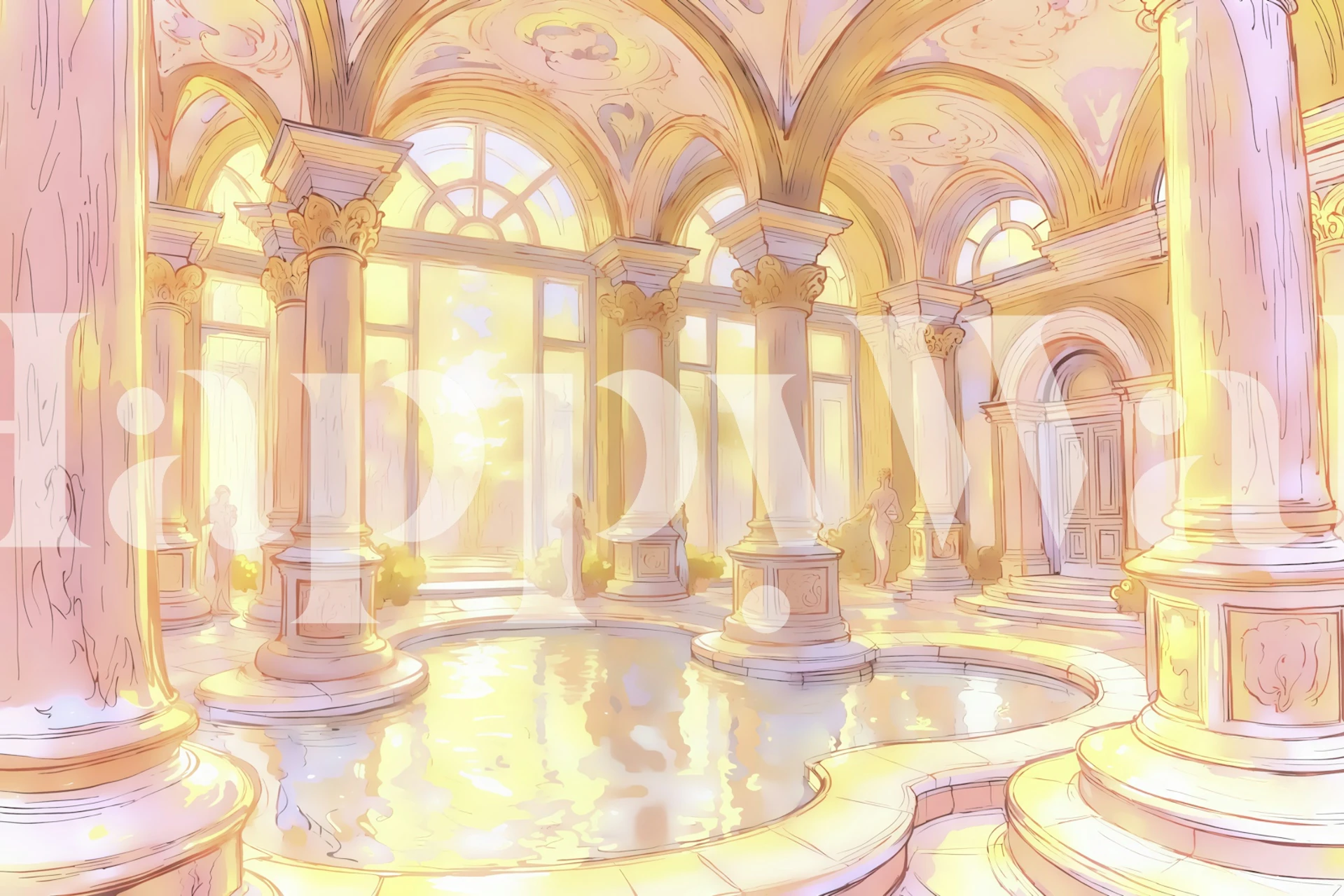 Golden Hour Temple Archway-tapet i et rum