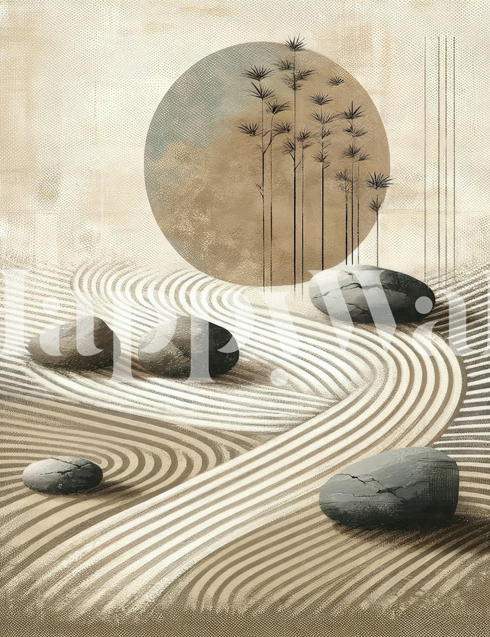 Zen Inspired Sand Waves Tapete in einem Raum