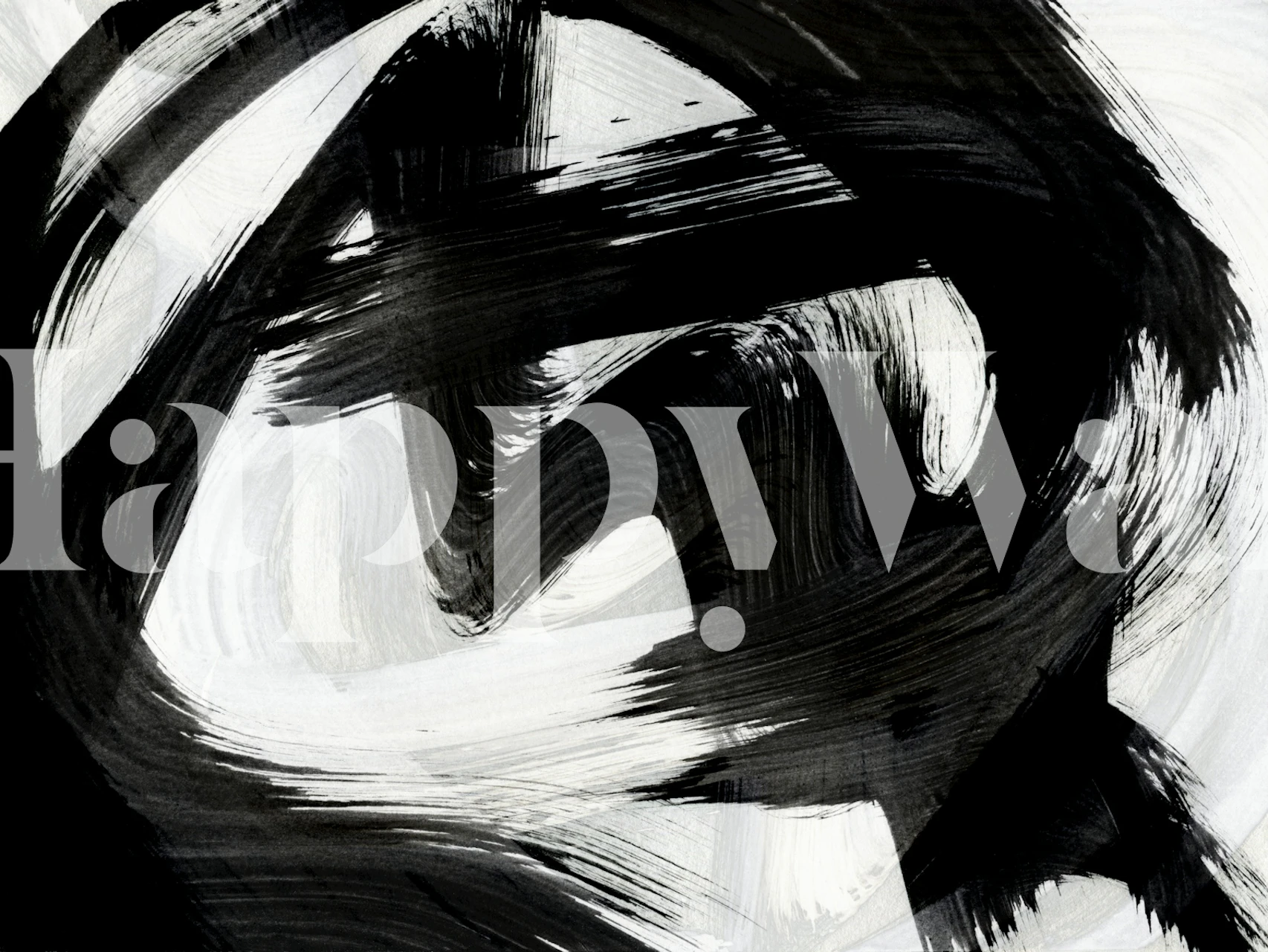 Black and white brushstrokes wallpaper in a room