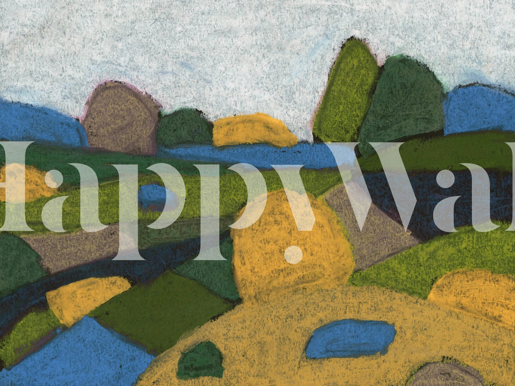 Colorful rolling hills with green, blue, and yellow tones wallpaper