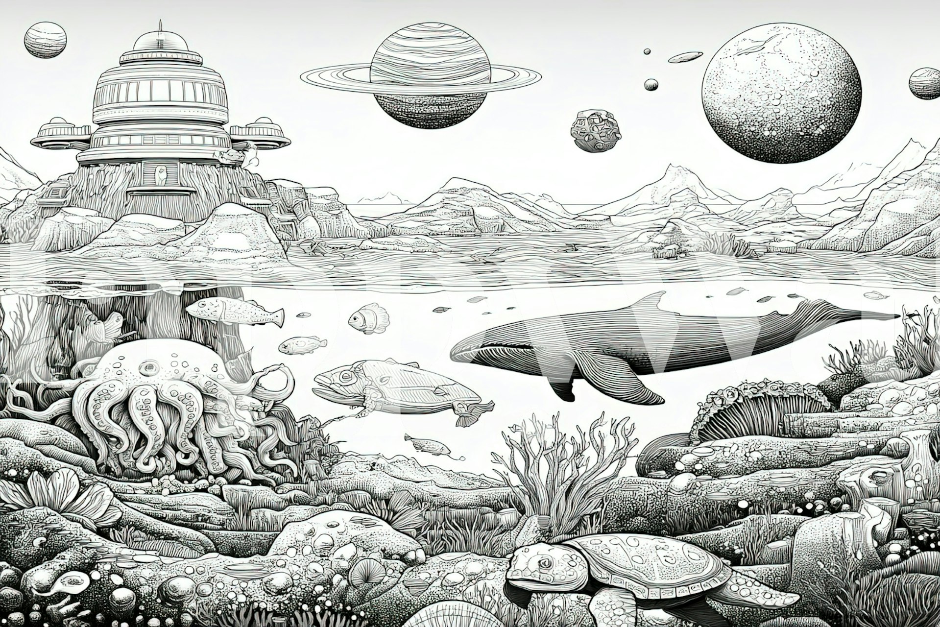 Coloring Sea tapet som visar undervattensliv