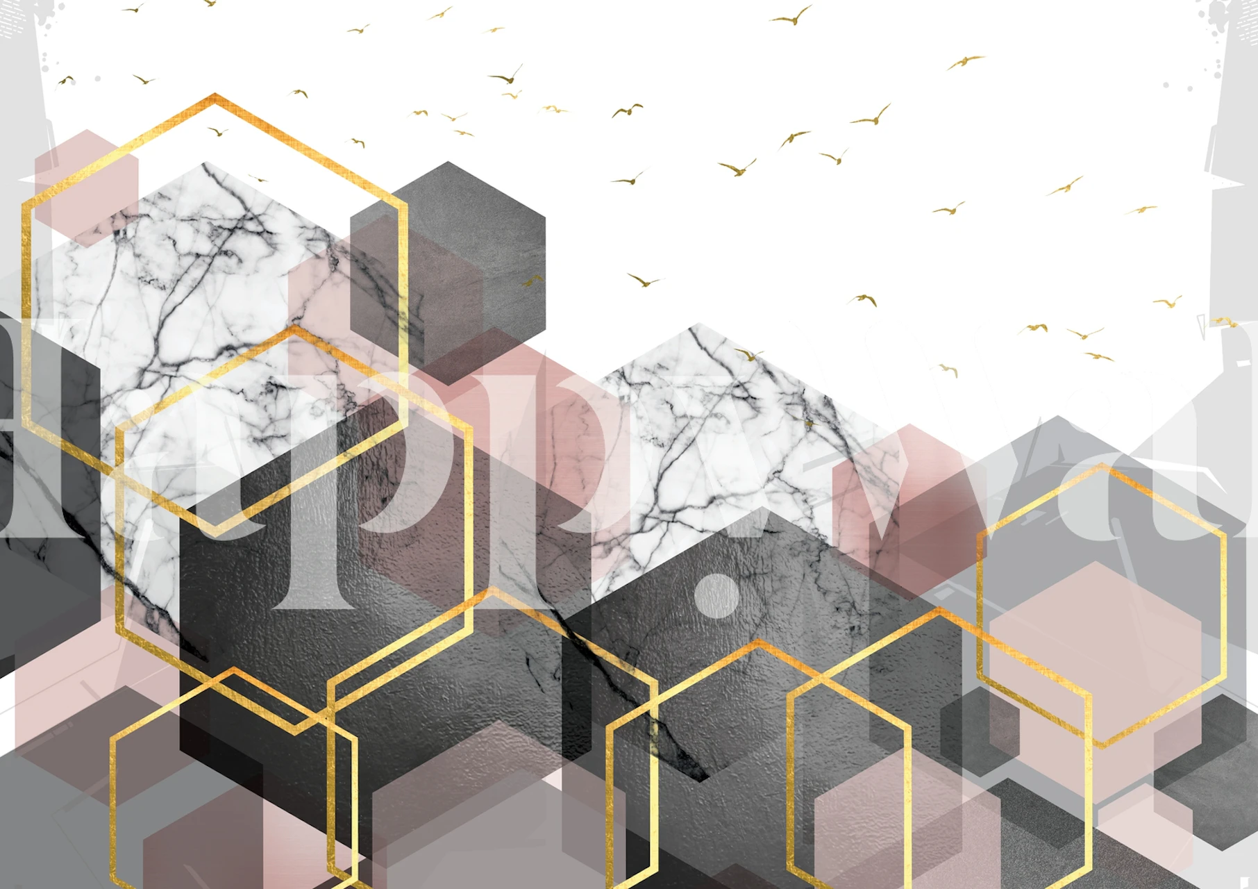 Geometric shapes in pink, grey, and marble tones wallpaper