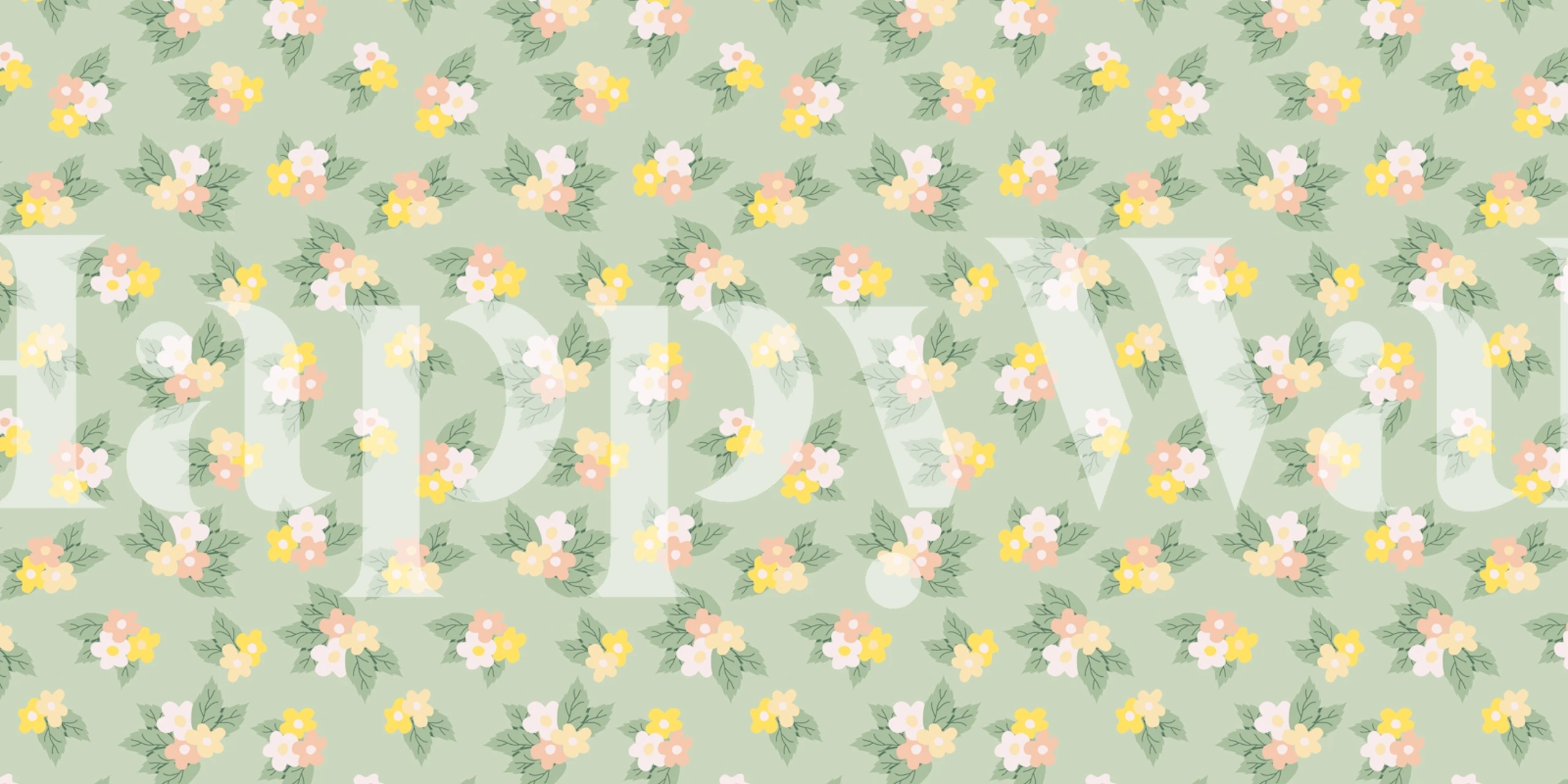 Pastel floral patterns with yellow and pink flowers on green background wallpaper