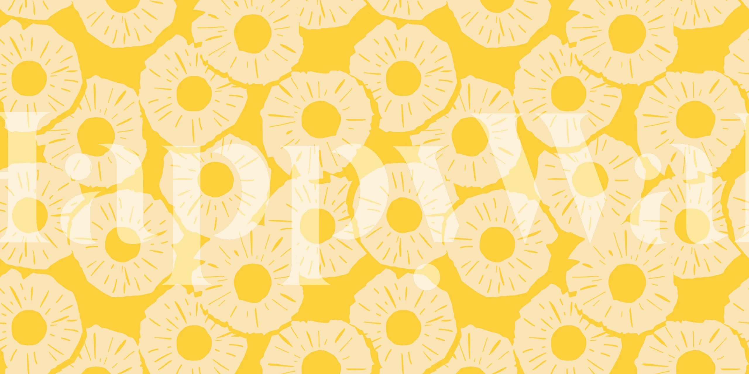 Yellow pineapple pattern wallpaper with light accents in a tropical style