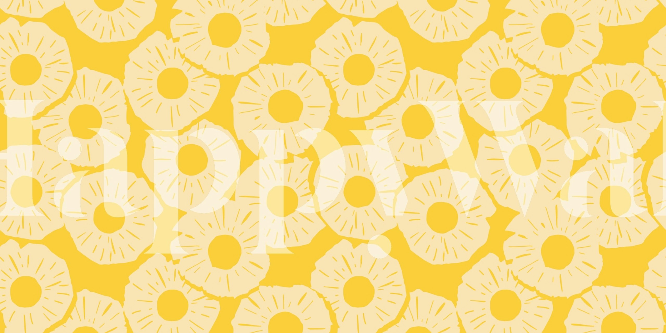 Yellow pineapple pattern wallpaper with light accents in a tropical style