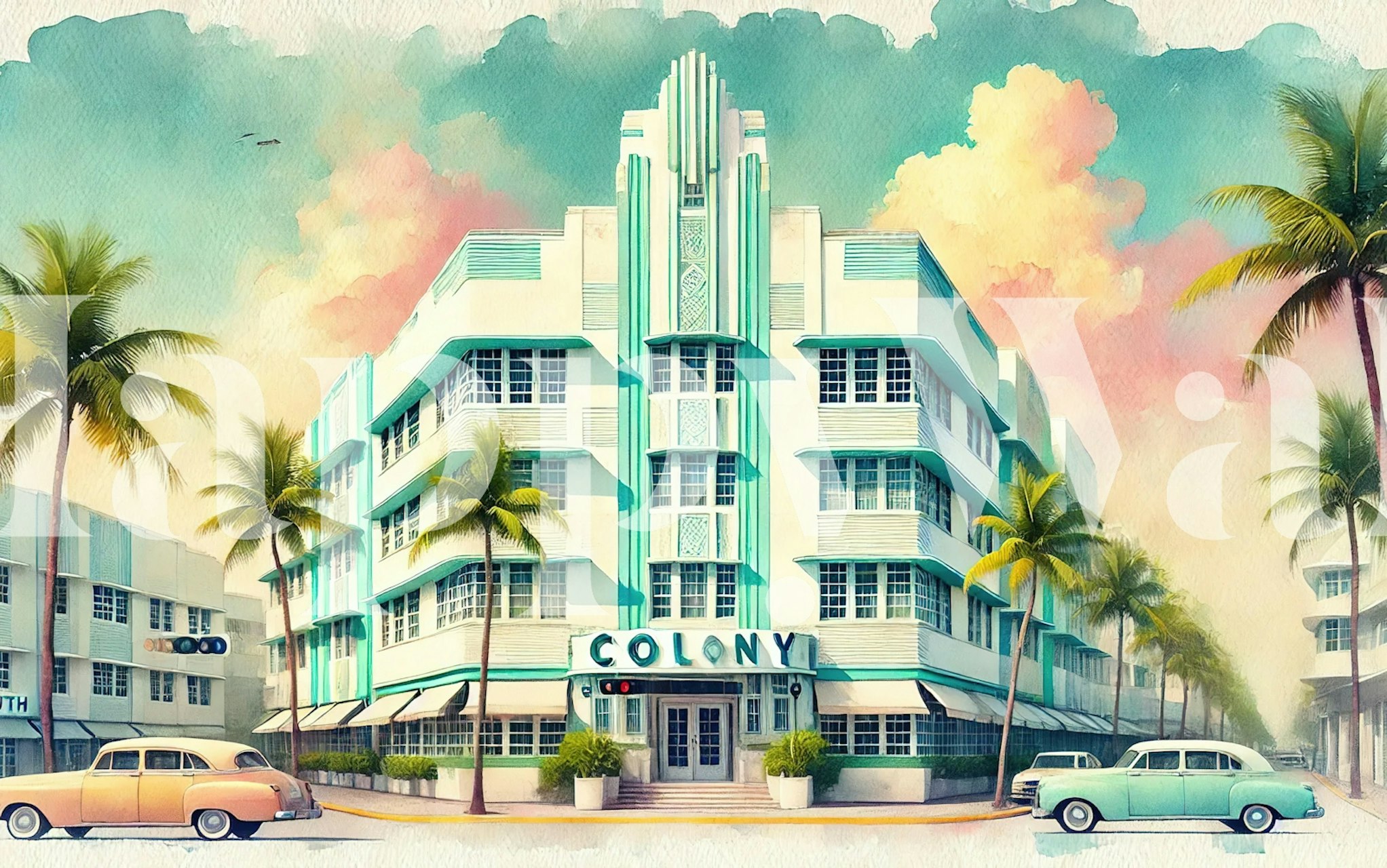 Vintage Colony Hotel Poster σε ένα δωμάτιο
