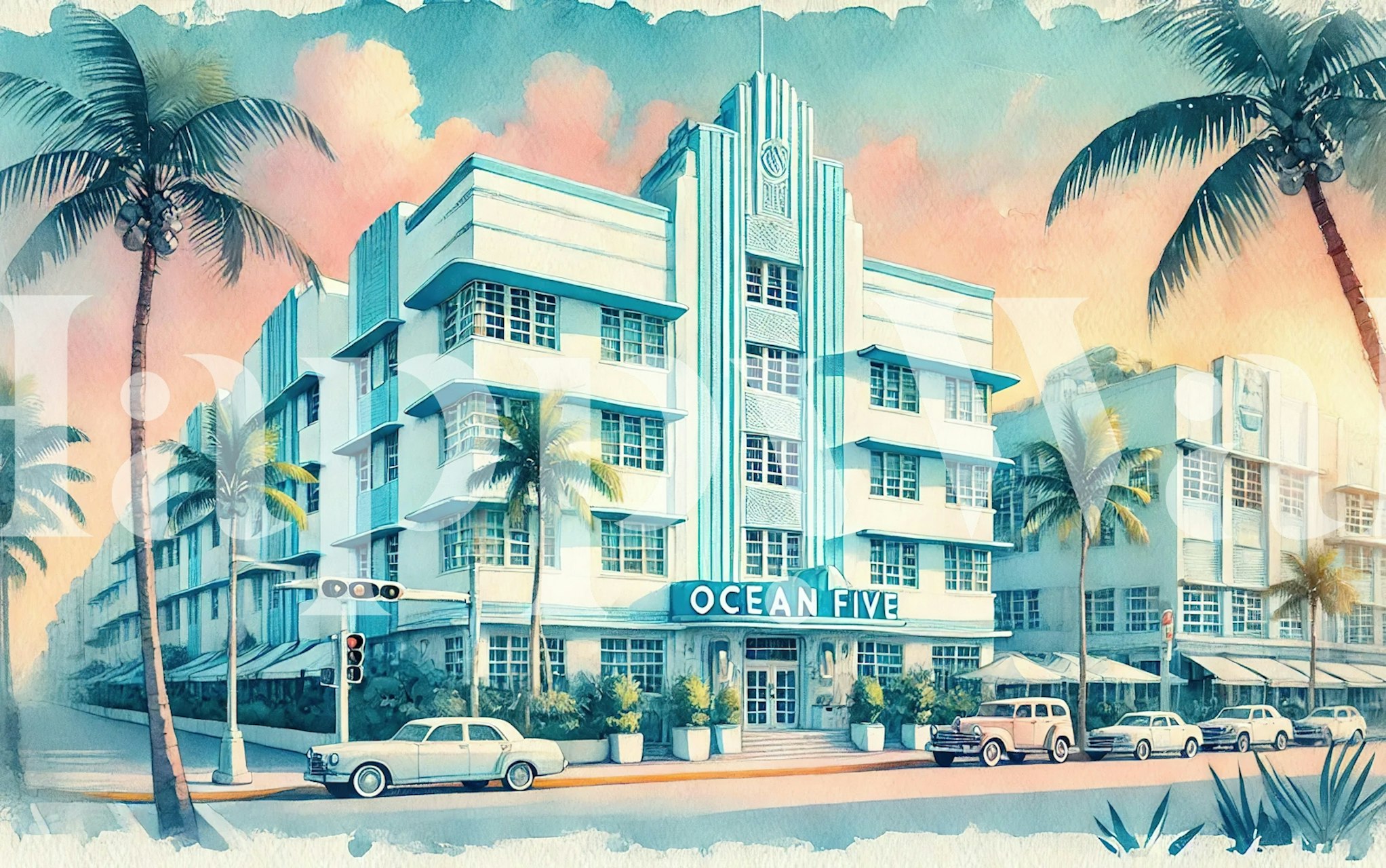 Vintage Ocean Five Hotel Poster σε ένα δωμάτιο