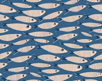 Sardines Swimming Vintage Fish - Blue Cream tapetit