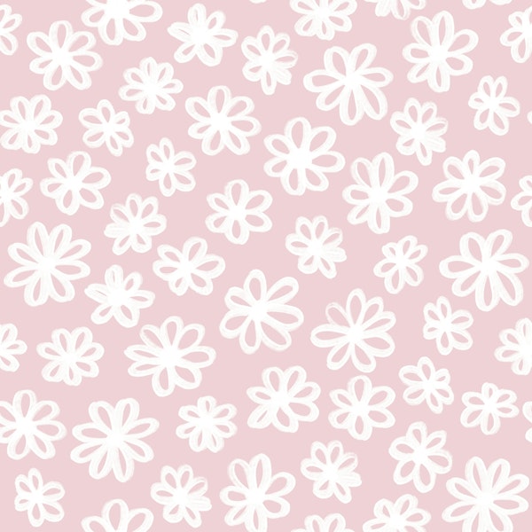Abstract Blush Pink Flowers Doodle