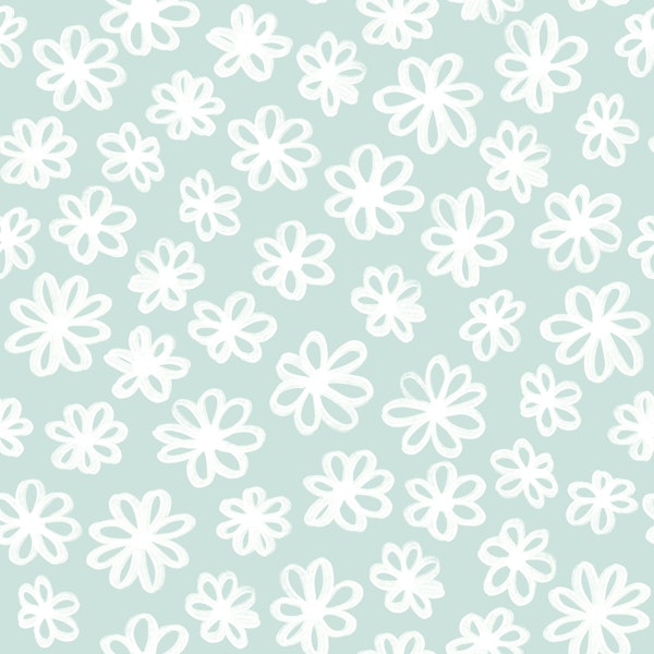 Abstract Mint Green Flowers Doodle
