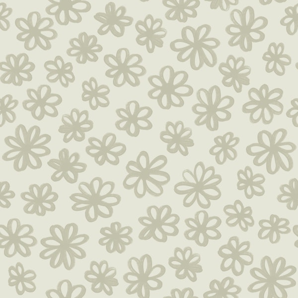 Abstract Light Sage Green Flowers Doodle