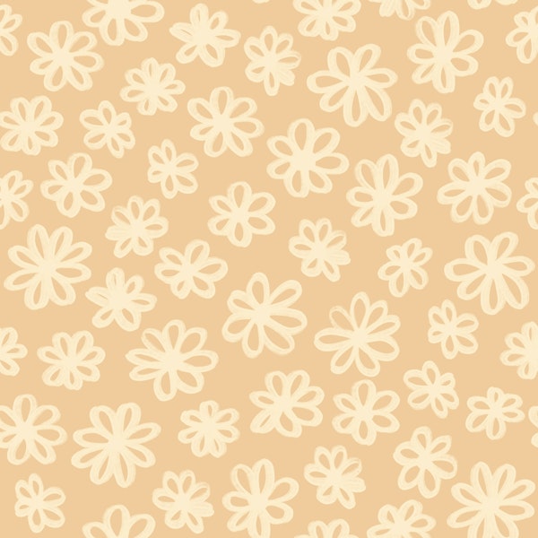 Abstract Soft Ochre Yellow Floral Doodle