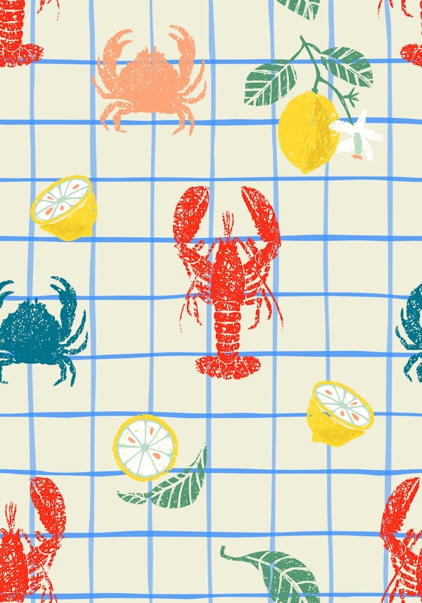 Lobster meets Lemons meets check Block print