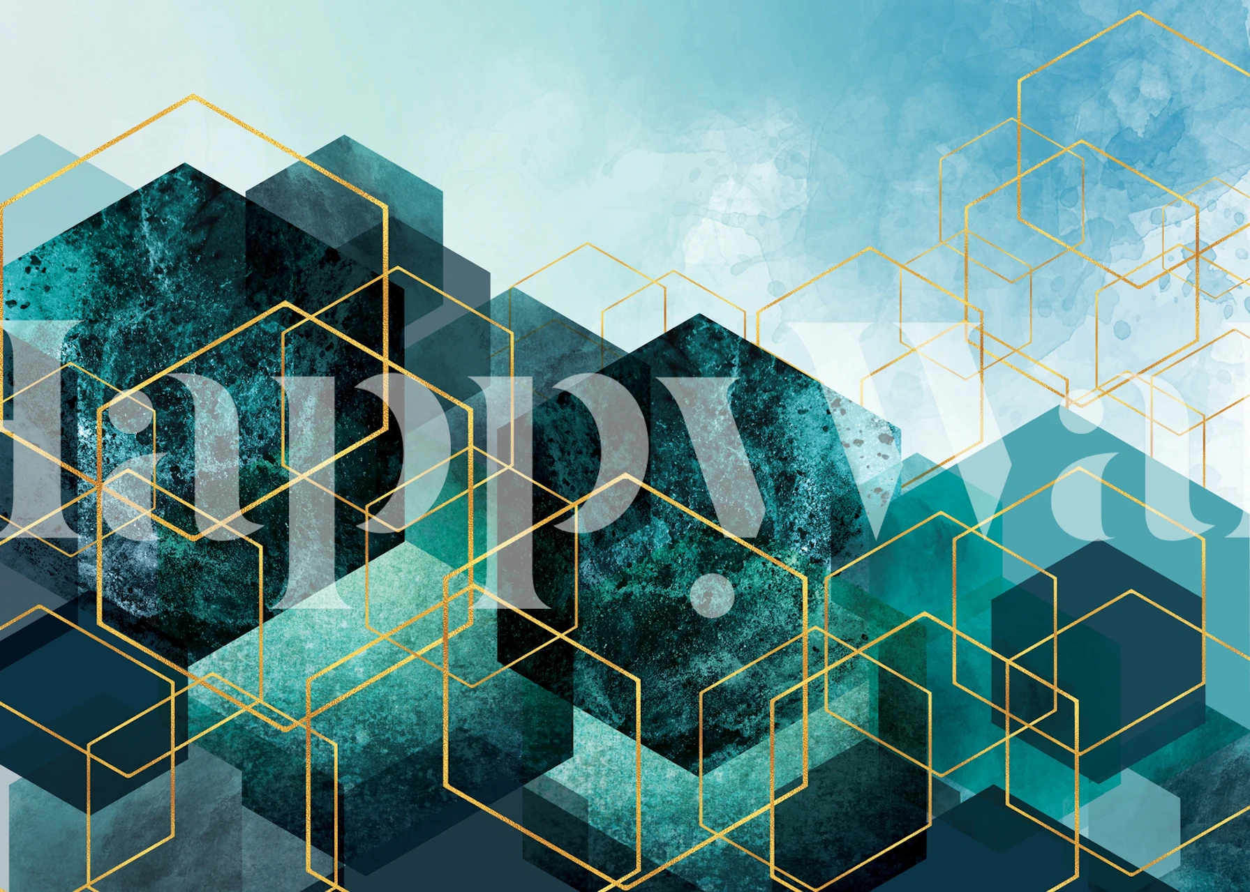 Fototapete Länder Abstrakte geometrisch blaugrün und gold