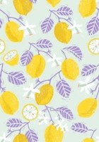 Flowering lemon twigs Block print lavender tapete