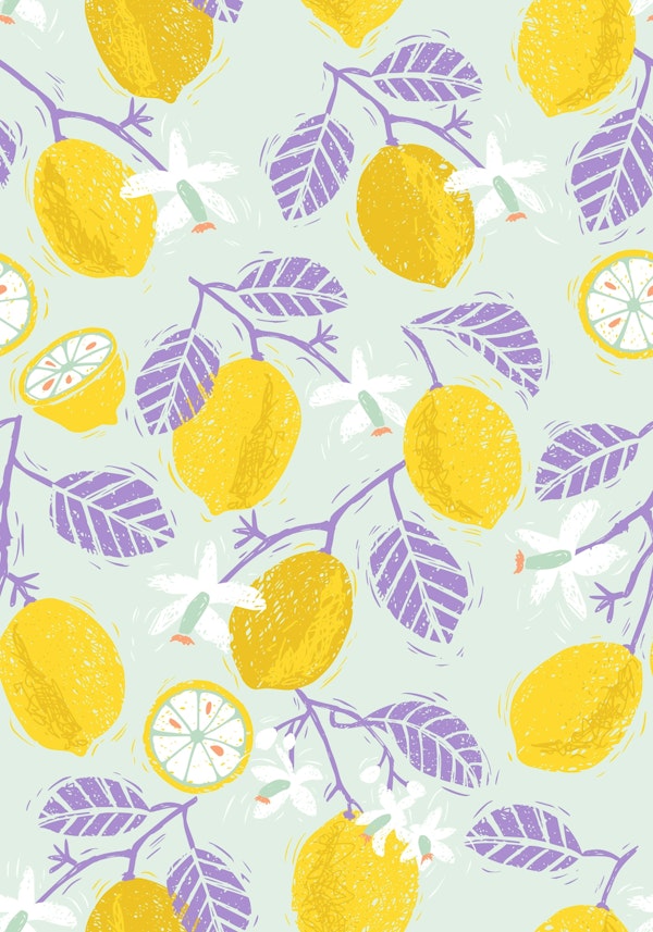 Flowering lemon twigs Block print lavender