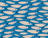 Sardines Swimming Vintage Fish MidMod Blue tapetit