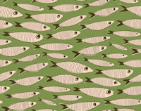 Sardines Swimming Vintage Fish - MidMod Green tapetit