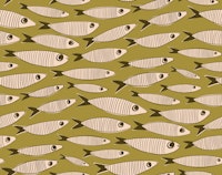 Sardines Swimming Vintage Fish - MidMod Olive tapetit