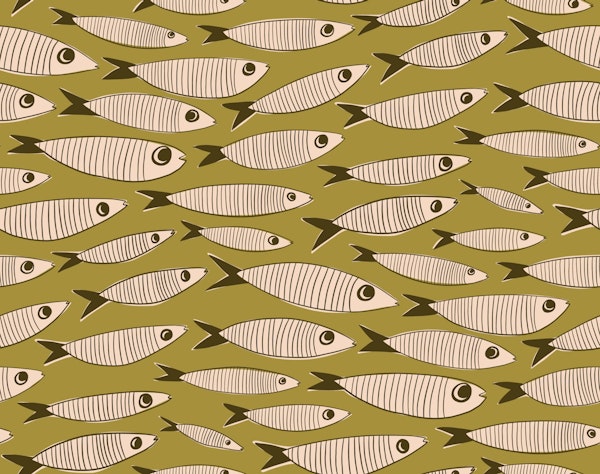 Sardines Swimming Vintage Fish - MidMod Olive