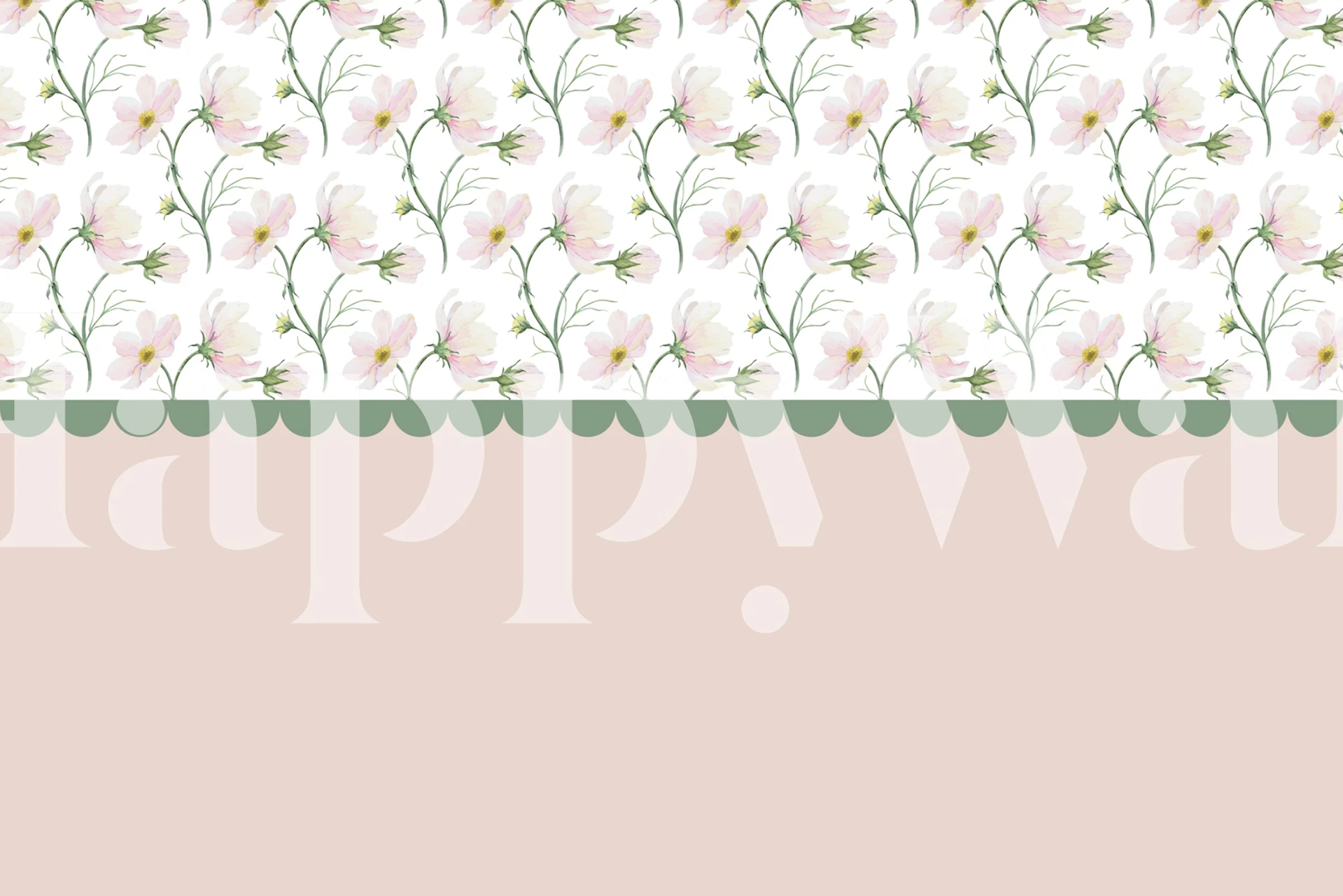Floral pink and green scallop wallpaper design