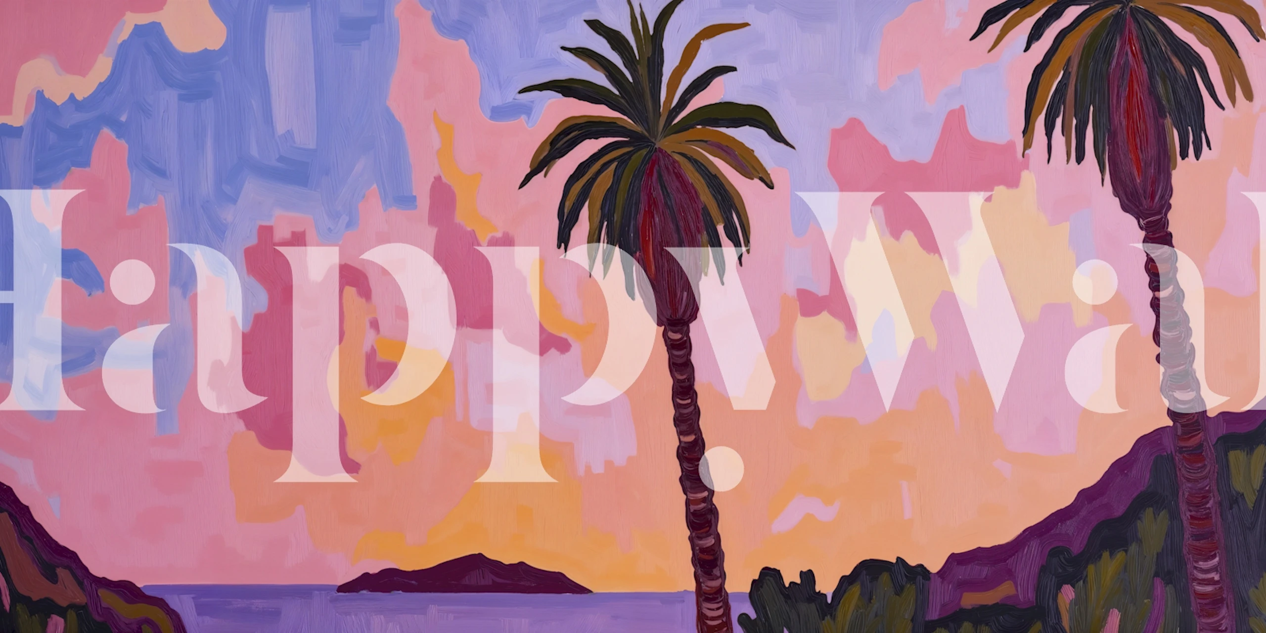 Tropical sunset palm trees with pink and orange sky wallpaper