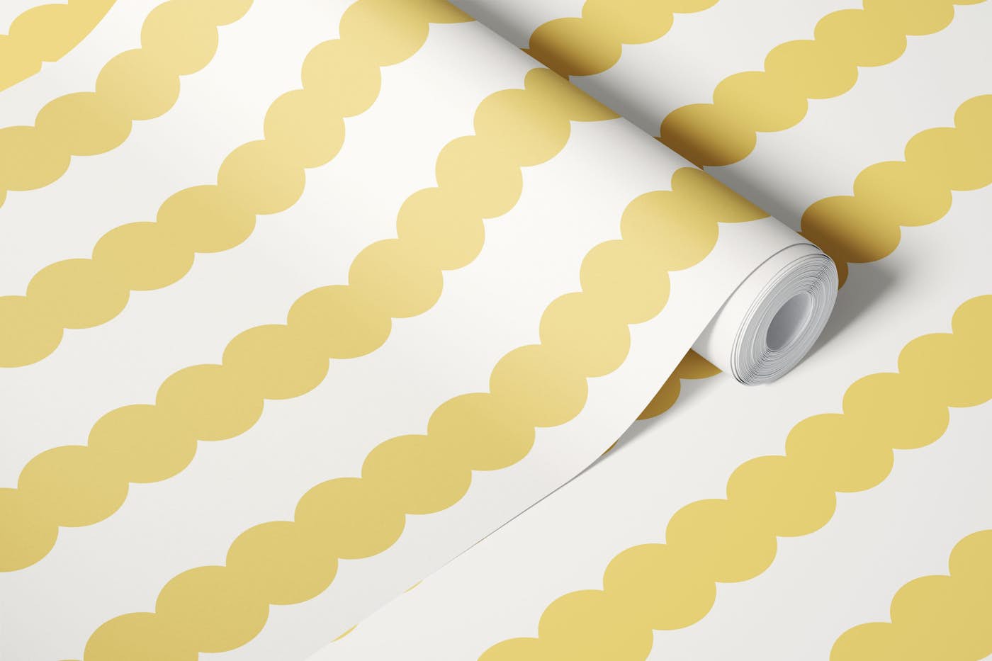 Scallop stripes - sunny yellow and cream wallpaper roll