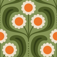 Groovy Daisy in Green Orange - L wallpaper