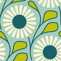 Retro Daisy Dream in Teal Green - L papel de parede