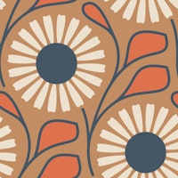 Retro Daisy Dream in Brown Red - L papel de parede