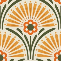 Vintage Floral Scallop in Orange Green - L ταπετσαρία