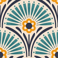 Vintage Floral Scallop in Green Yellow - S ταπετσαρία