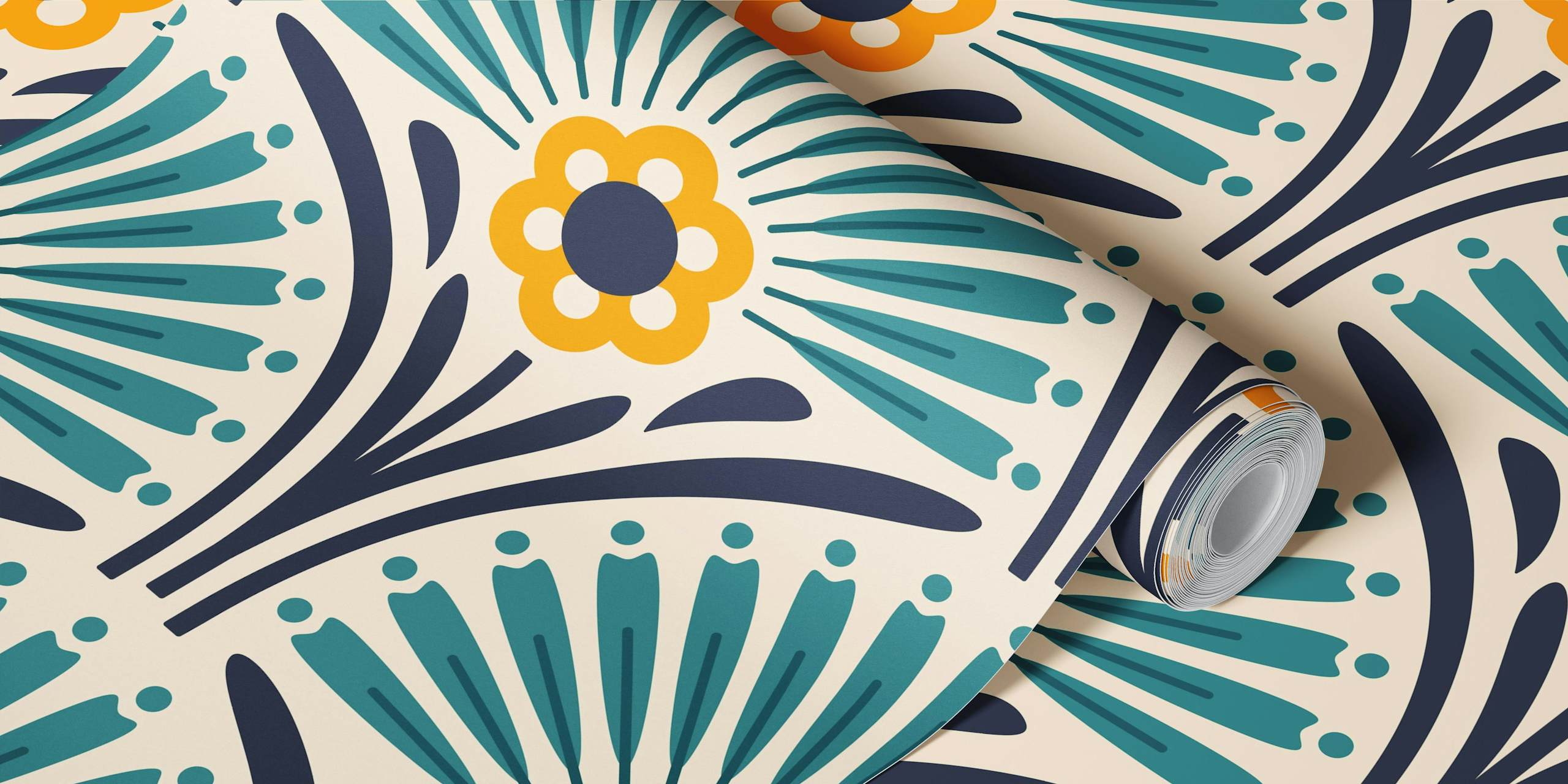 Vintage Floral Scallop wallpaper design