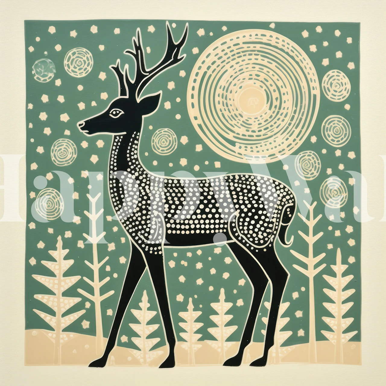 Papel de parede Folk Art Deer em um quarto