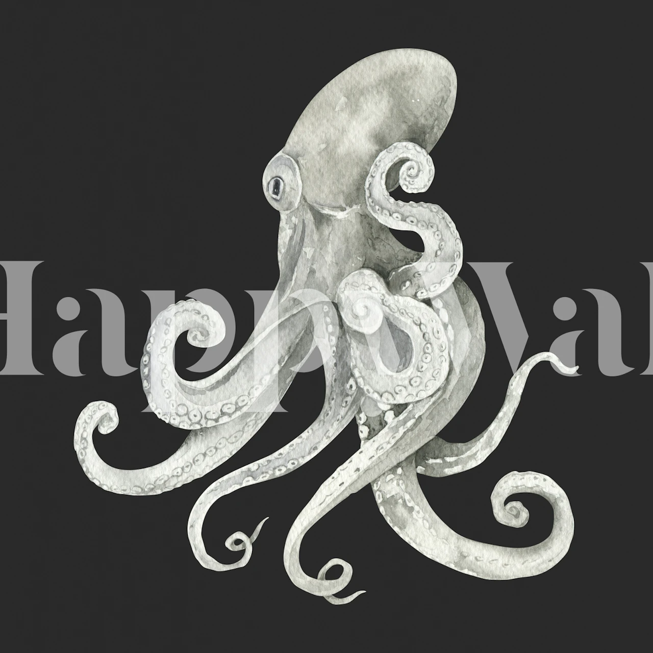 Realistic deep sea octopus design on a dark background wallpaper