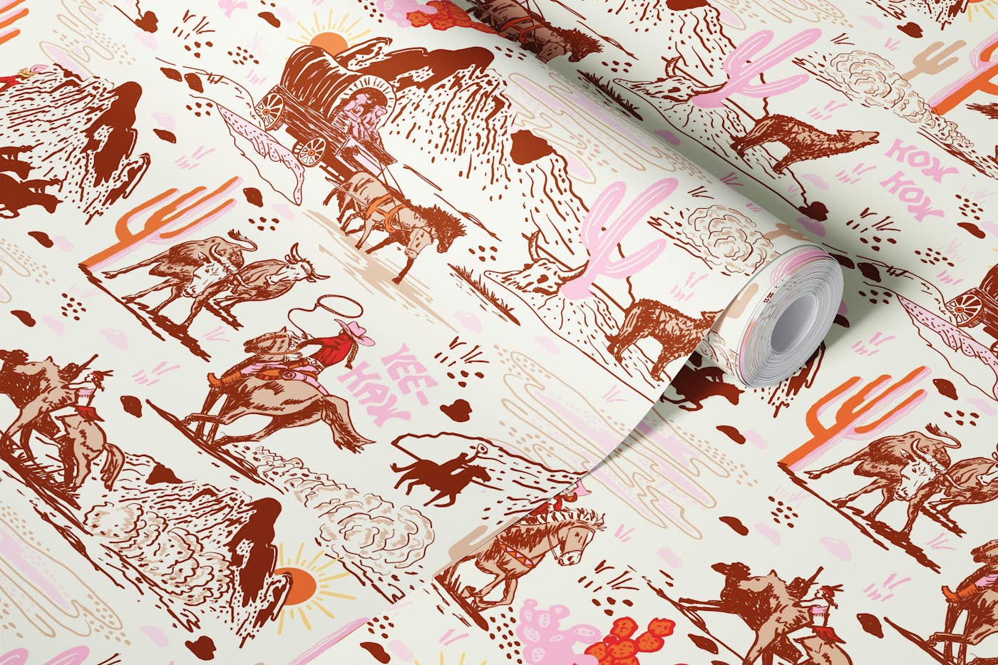 Vintage Western Cow Girl Journey wallpaper roll