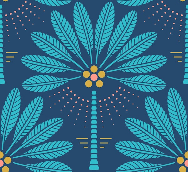 Palm Trees with Fruits - Bright Blue