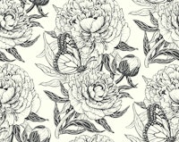 Peonies and butterflies off white and umber papel de parede