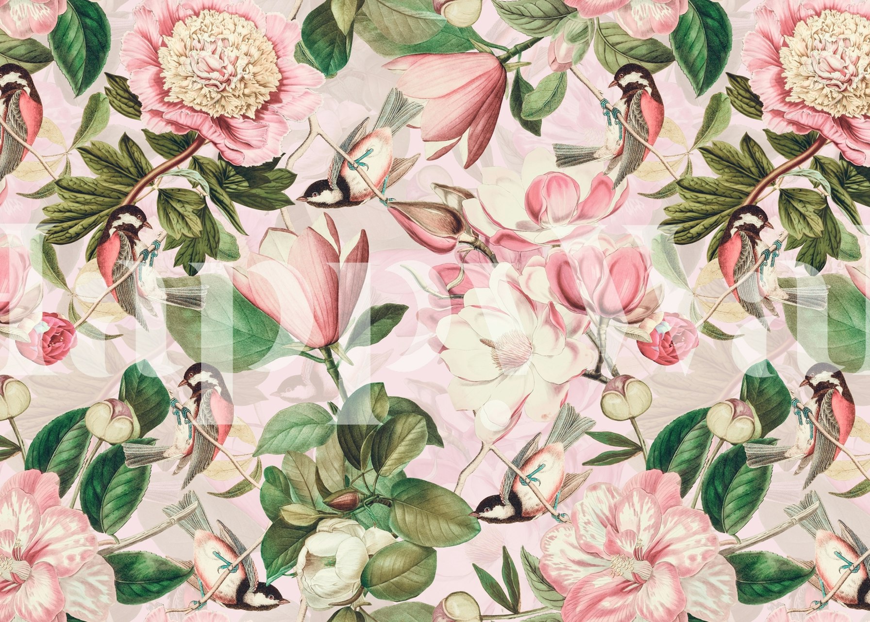 Antique flowers and songbirds wallpaper
