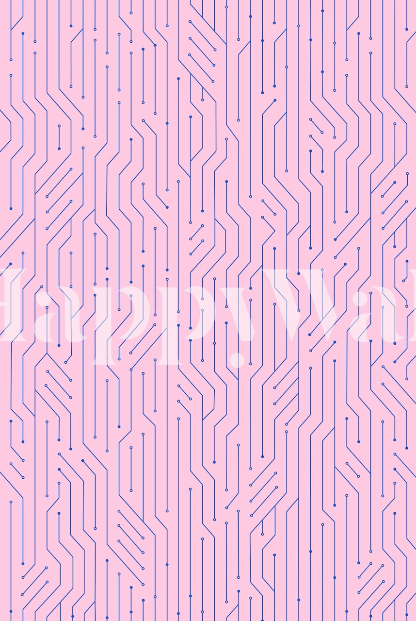 Pink geometric circuit board pattern wallpaper