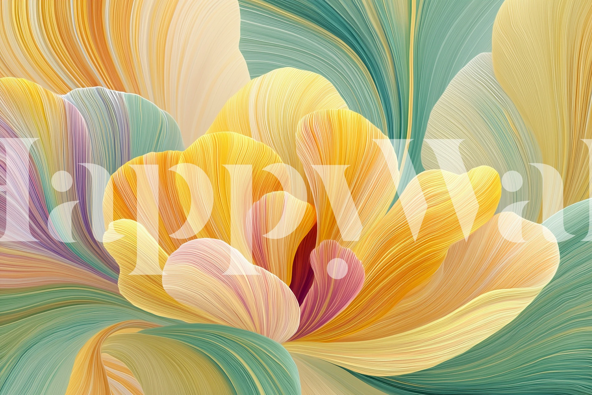 Floral pattern in soft yellow and teal colors, botanical wallpaper